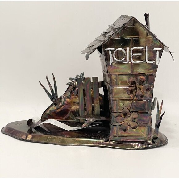 Funny Rustic Hillbilly Tin Outhouse Music Box Those Were The Days Tune Works - Picture 2 of 11